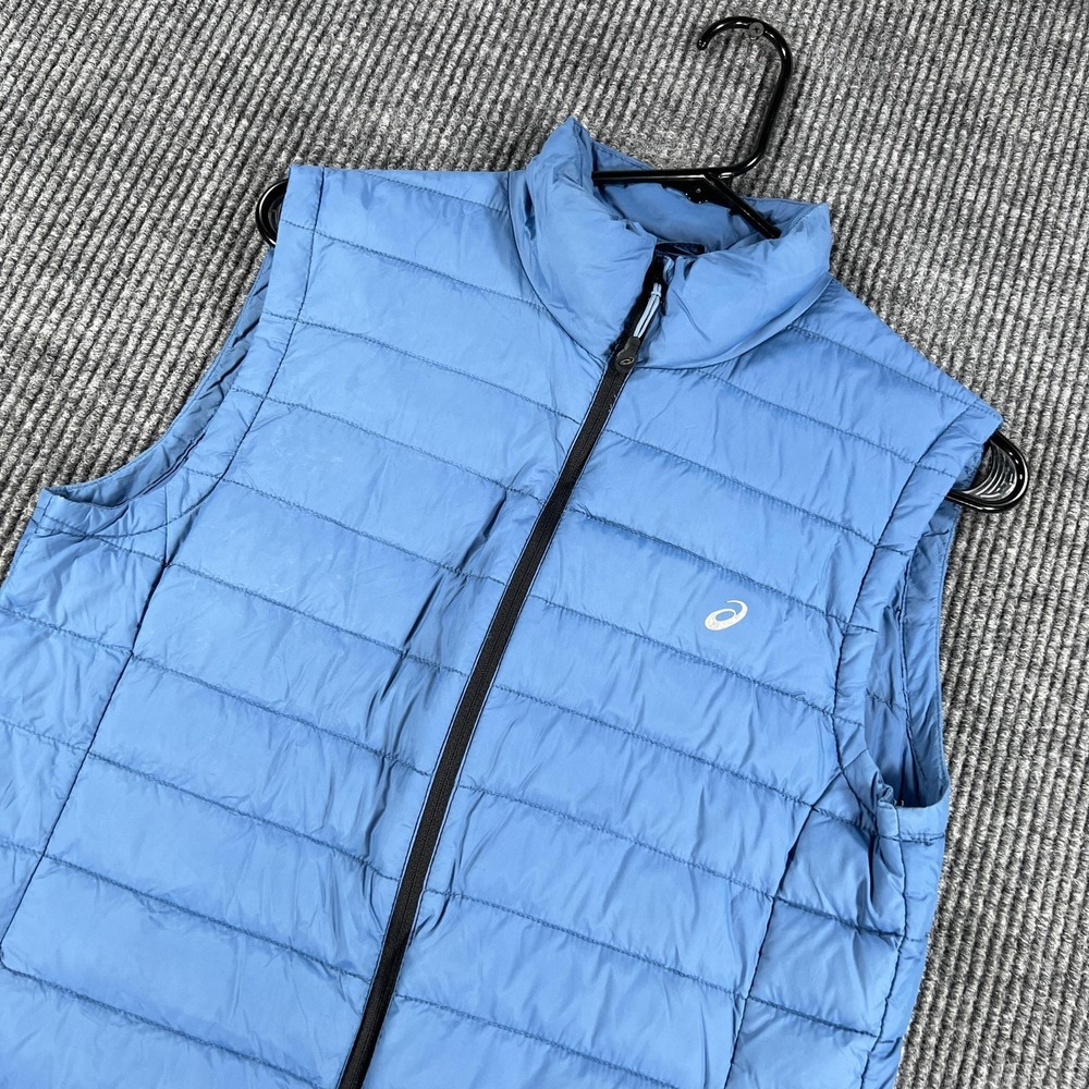 ASICS Vest Womens Medium‎ Blue Quilted Down Puffer Full Zip Pockets Lightweight